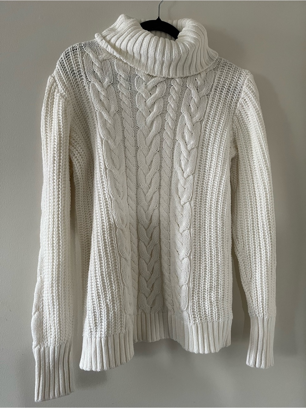 Gap White 100% Cotton Cable Knit Turtleneck Chunky Sweater Medium Fisherman
